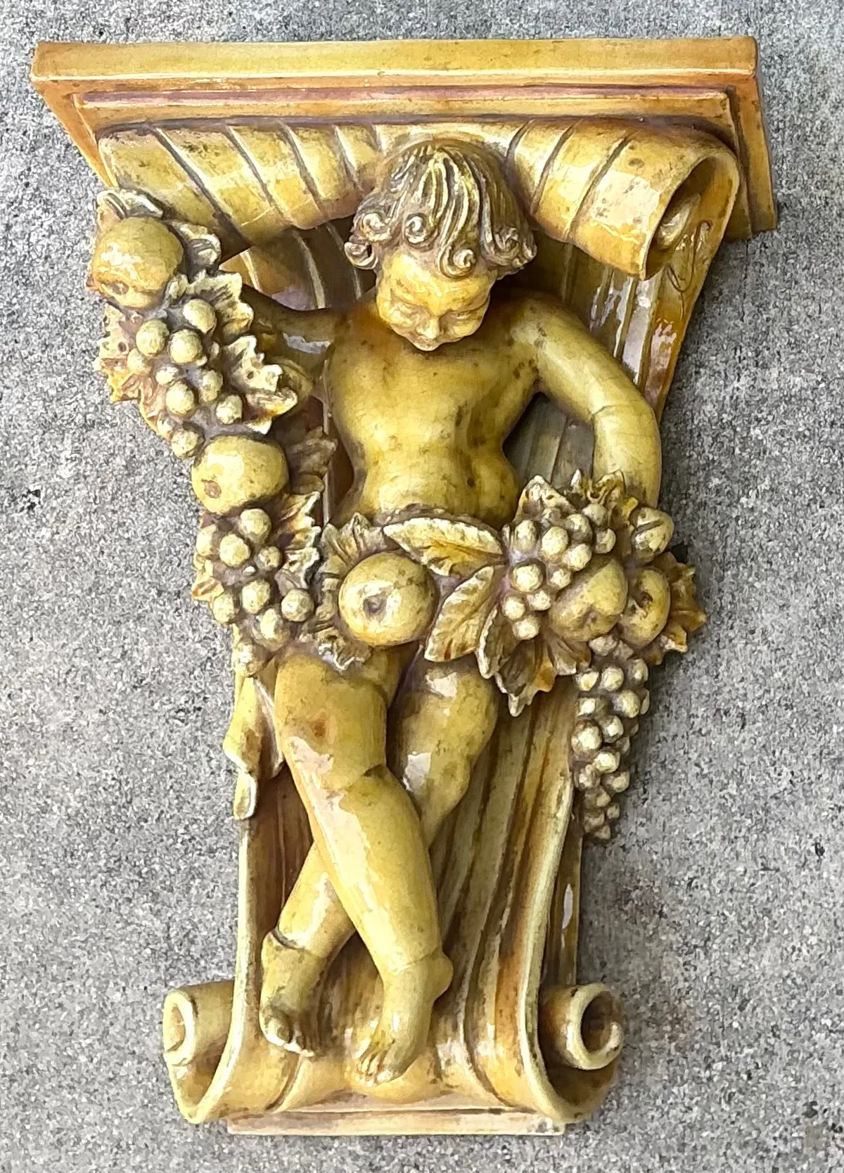 Vintage Italian Ceccerelli Fruit Garland Cherub Wall Terracotta Sconces — additional photo 2
