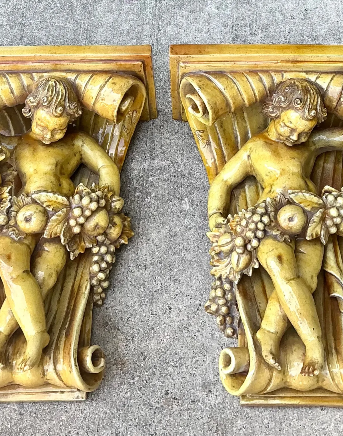 Vintage Italian Ceccerelli Fruit Garland Cherub Wall Terracotta Sconces — additional photo 6