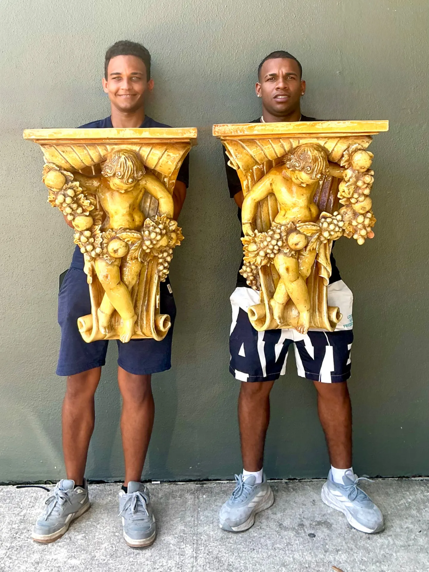 Vintage Italian Ceccerelli Fruit Garland Cherub Wall Terracotta Sconces — additional photo 1