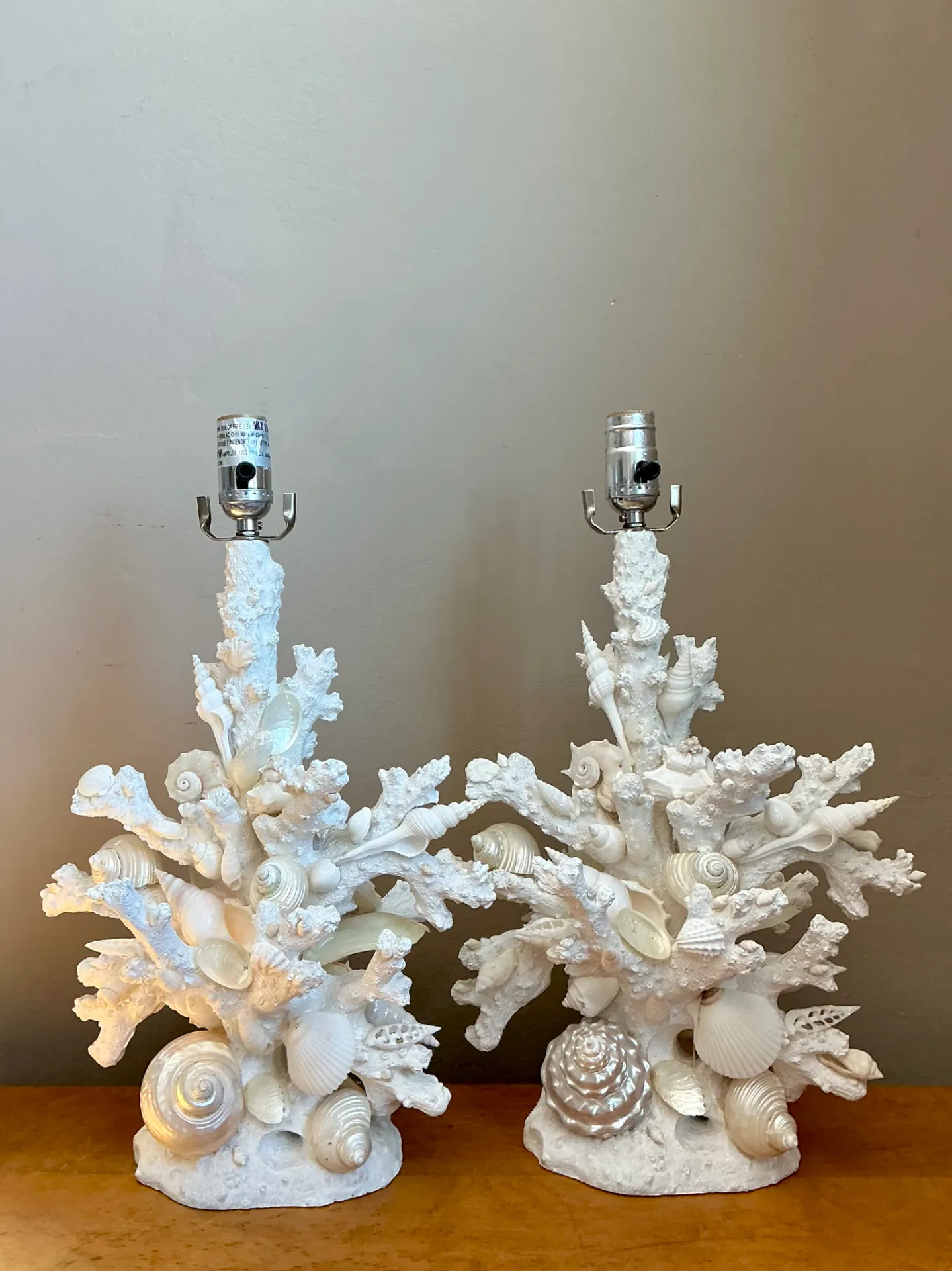 Vintage Shell Encrusted Faux Coral Table Lamps - Pair — additional photo 5