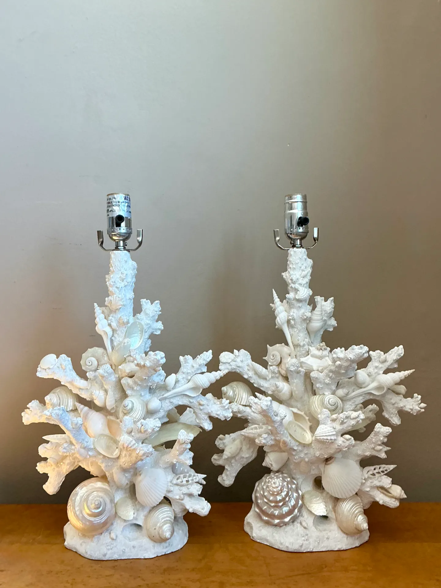 Pair of Vintage Shell and Plaster Faux Coral Table Lamps — additional photo 2