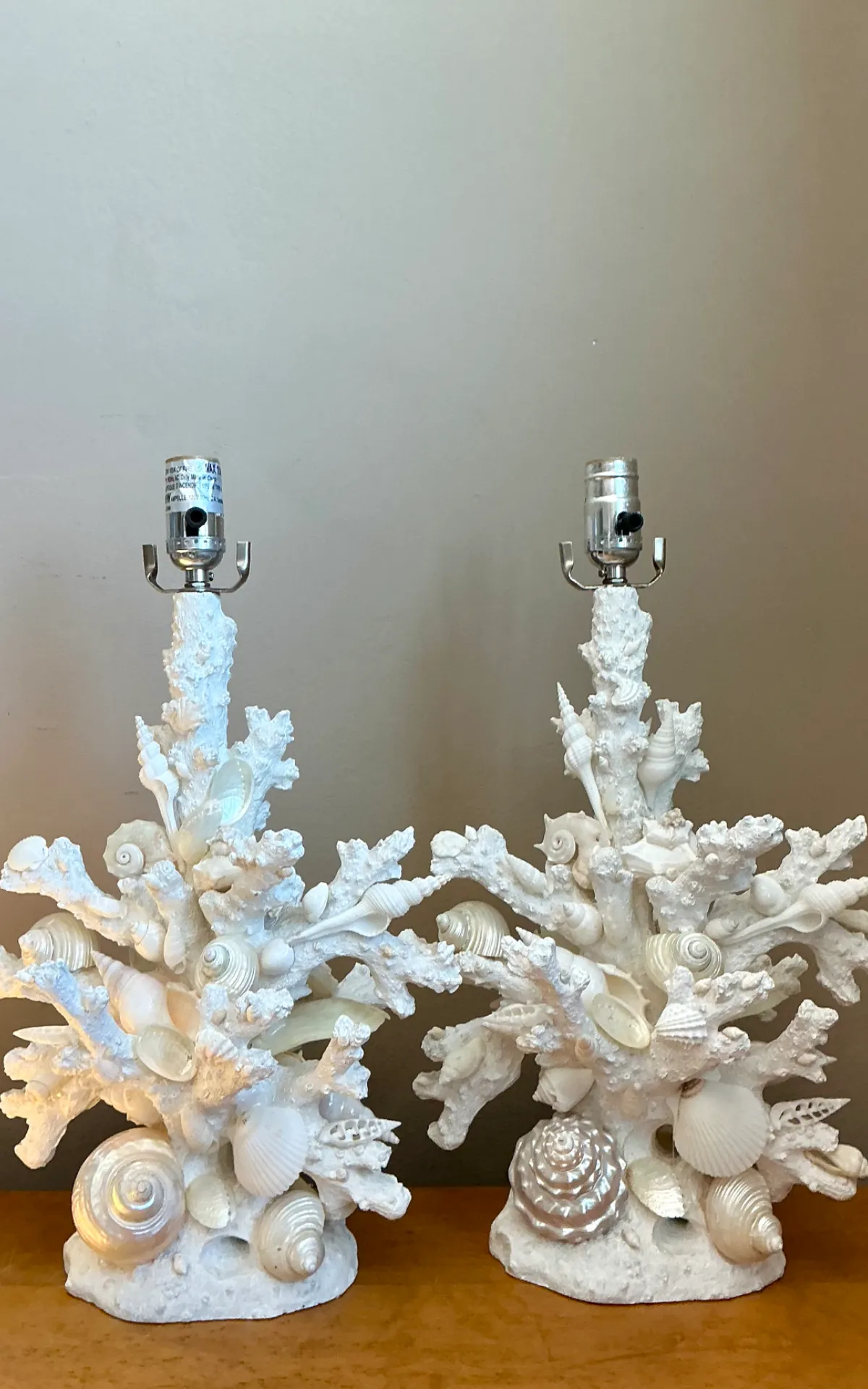 Pair of Vintage Shell and Plaster Faux Coral Table Lamps — additional photo 2