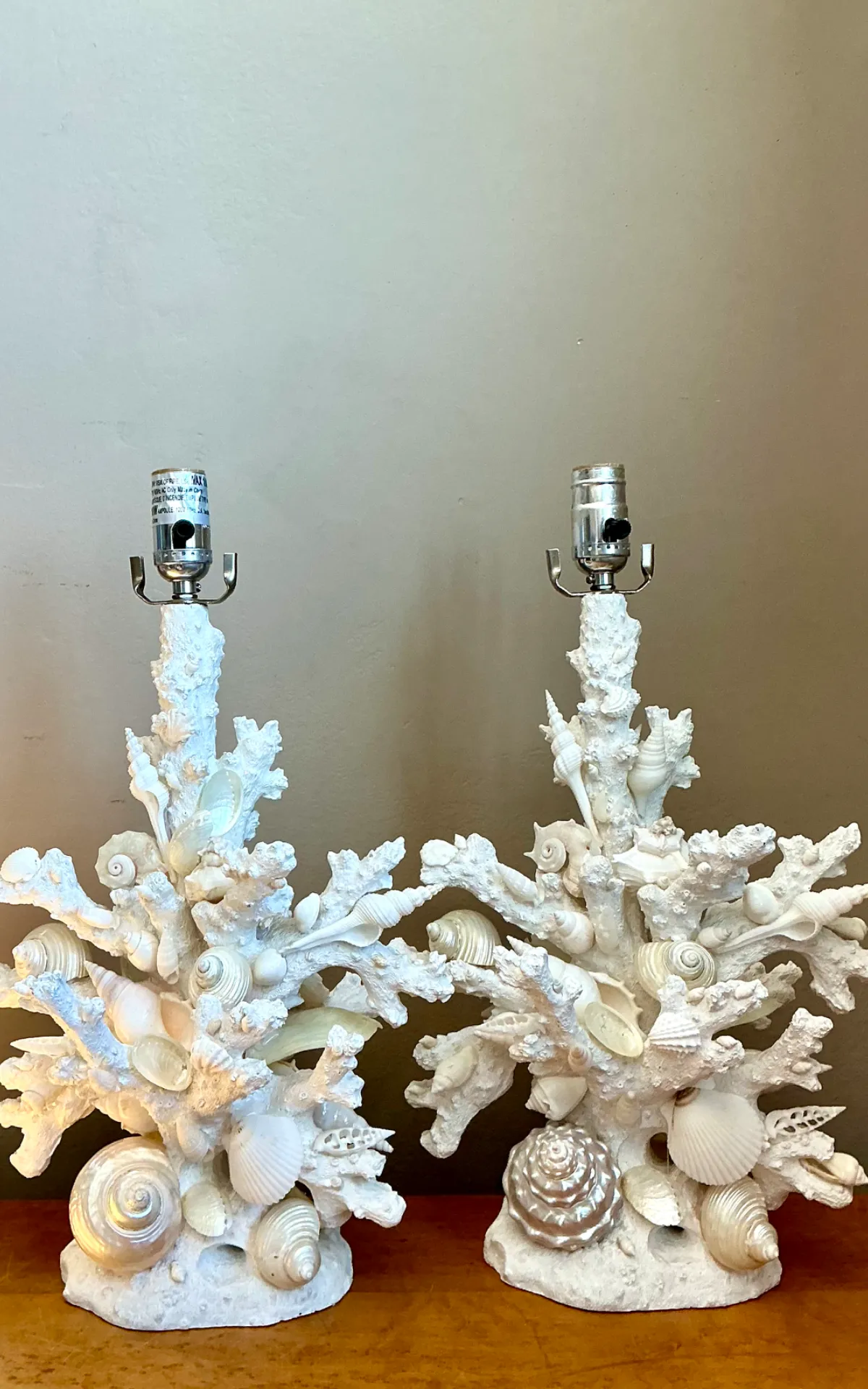 Pair of Vintage Shell and Plaster Faux Coral Table Lamps — additional photo 8
