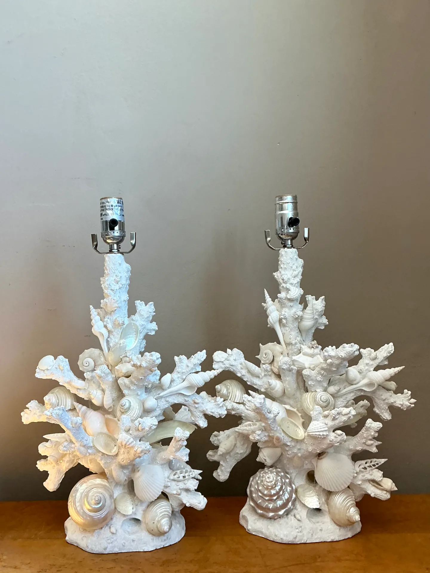 Pair of Vintage Shell and Plaster Faux Coral Table Lamps — additional photo 6