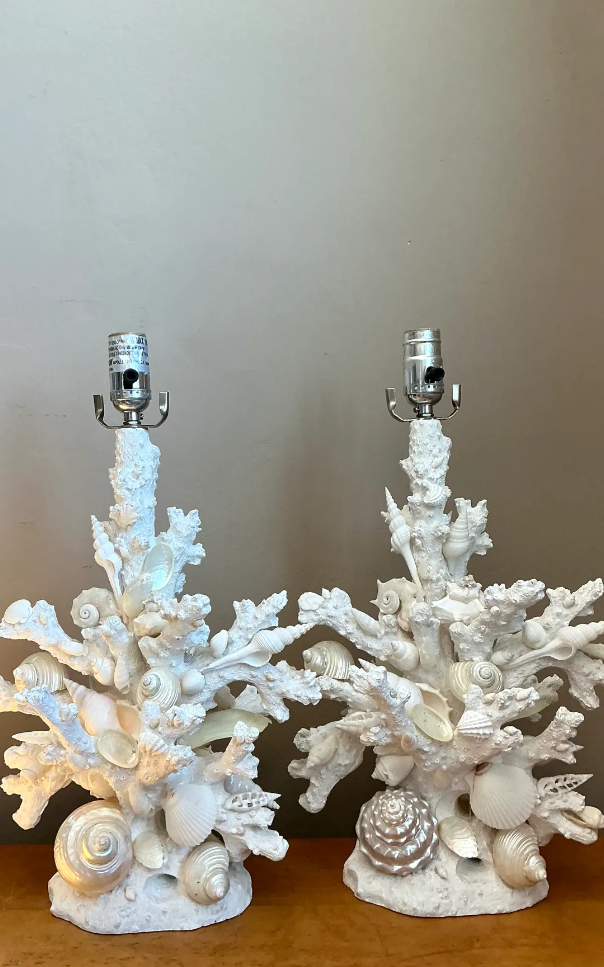 Pair of Vintage Shell and Plaster Faux Coral Table Lamps — additional photo 6