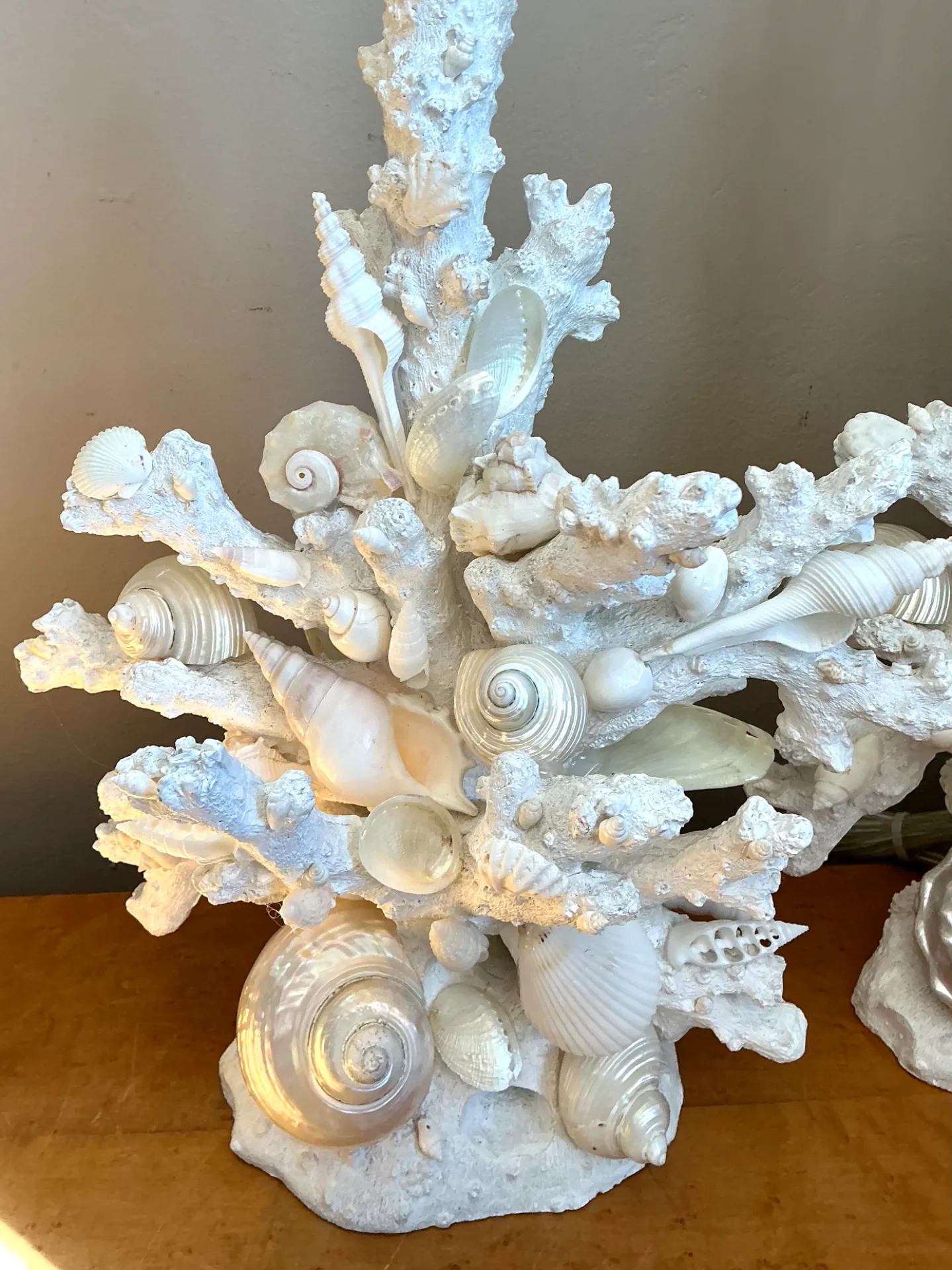 Vintage Shell Encrusted Faux Coral Table Lamps - Pair — additional photo 2