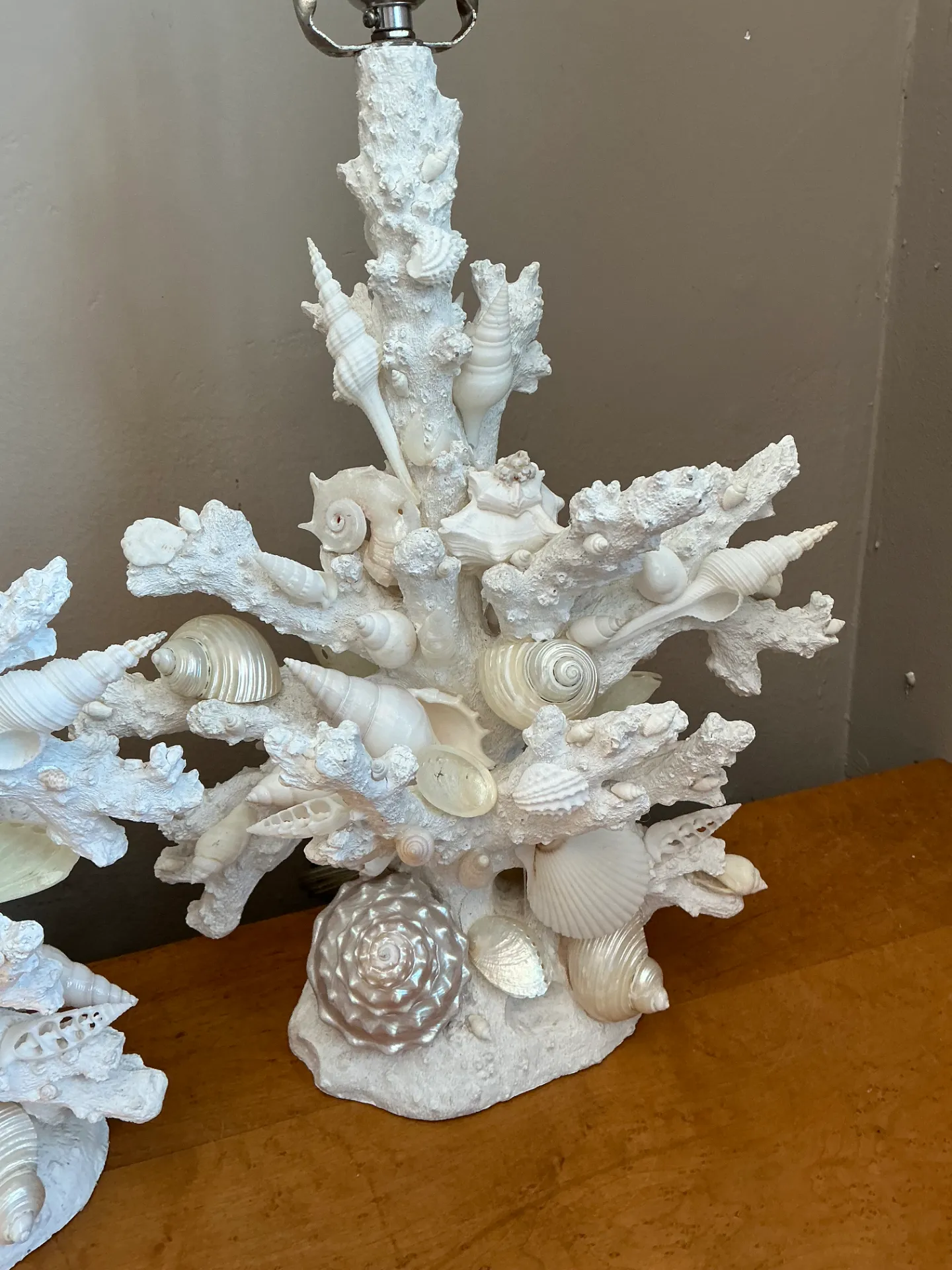 Pair of Vintage Shell and Plaster Faux Coral Table Lamps — additional photo 1