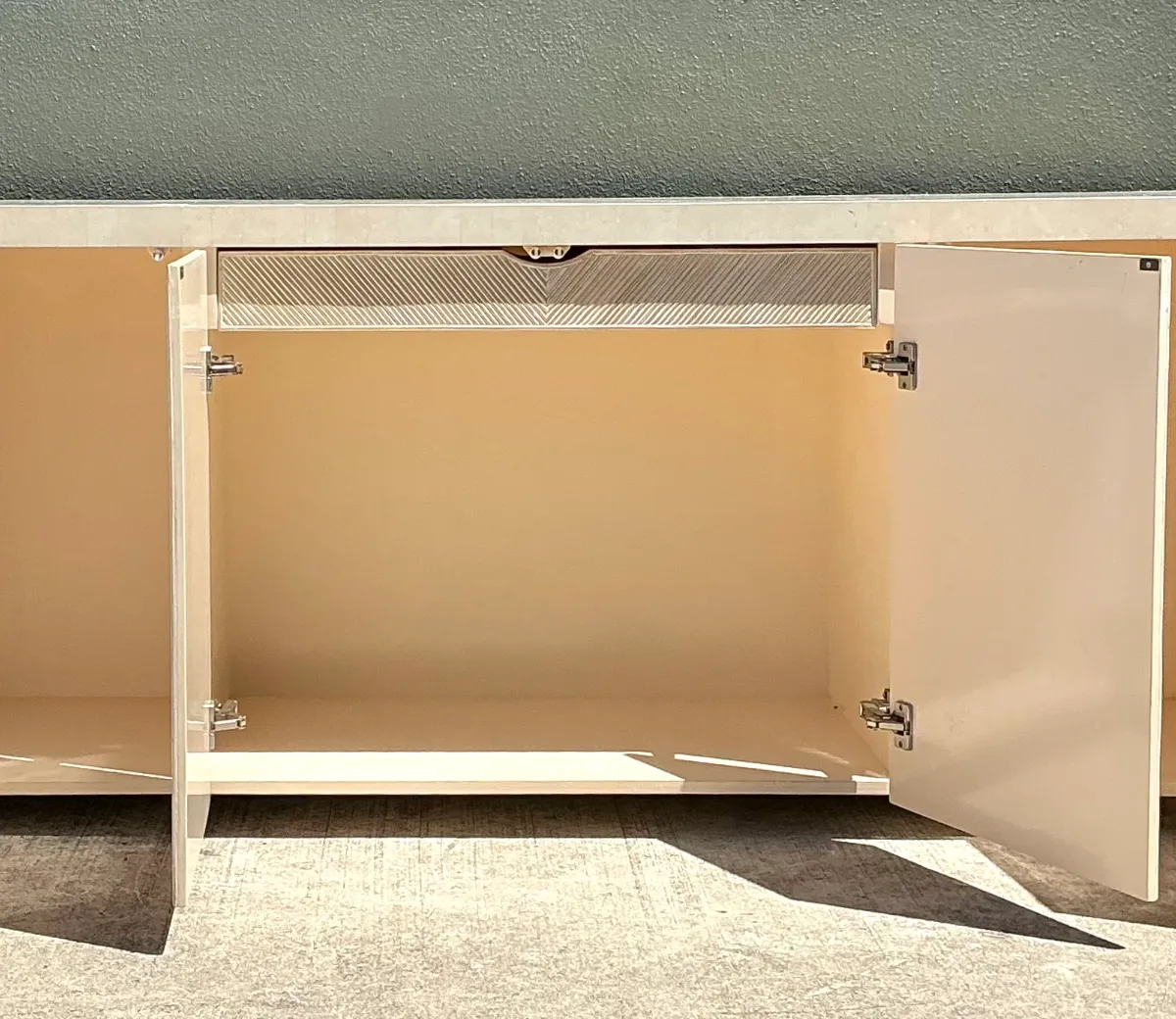 Vintage Washed Pencil Reed Credenza With Travertine Top — additional photo 6