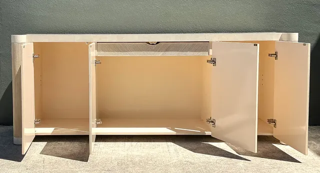 Vintage Washed Pencil Reed Credenza With Travertine Top — additional photo 6