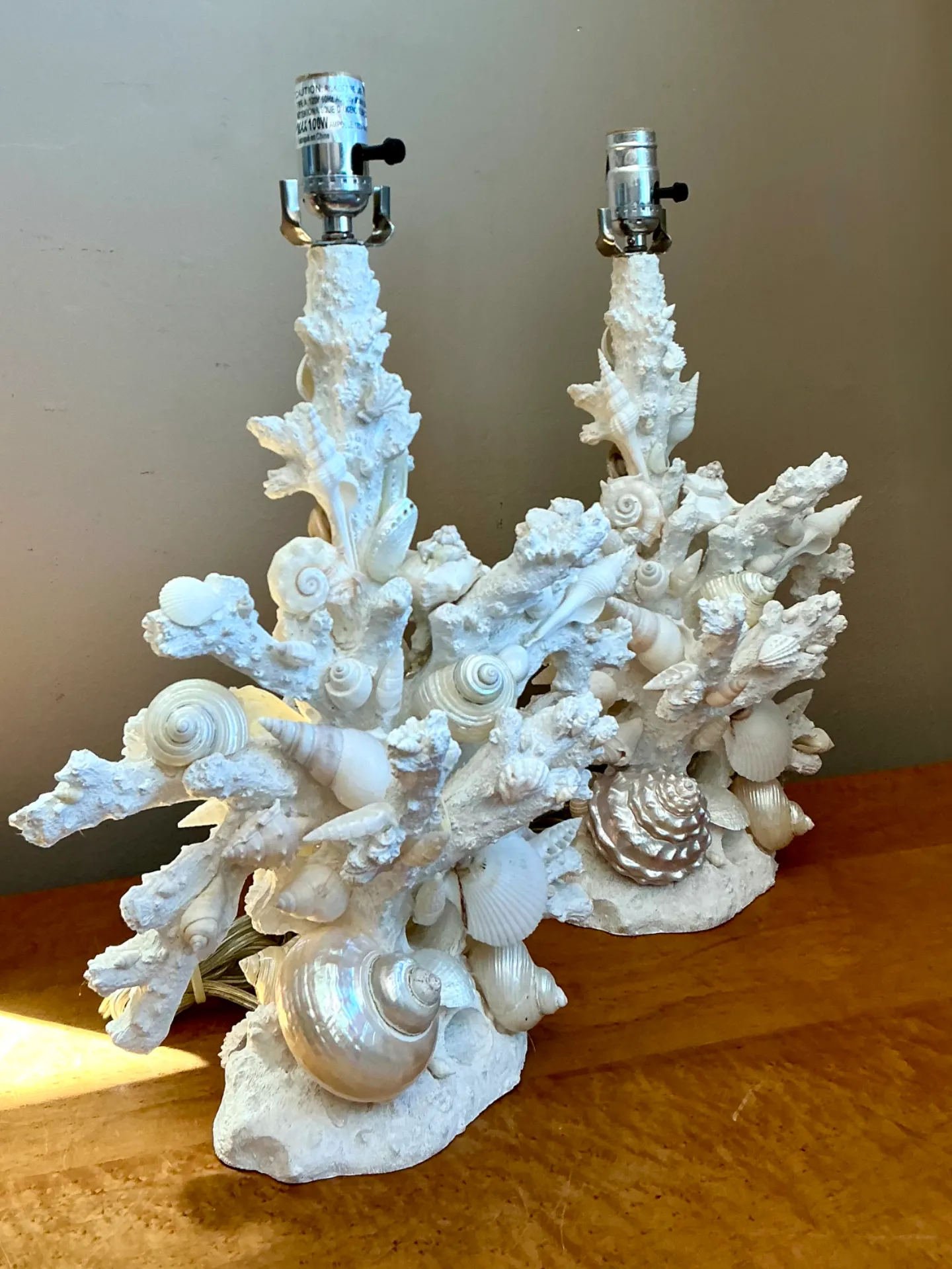 Vintage Shell Encrusted Faux Coral Table Lamps - Pair — additional photo 8
