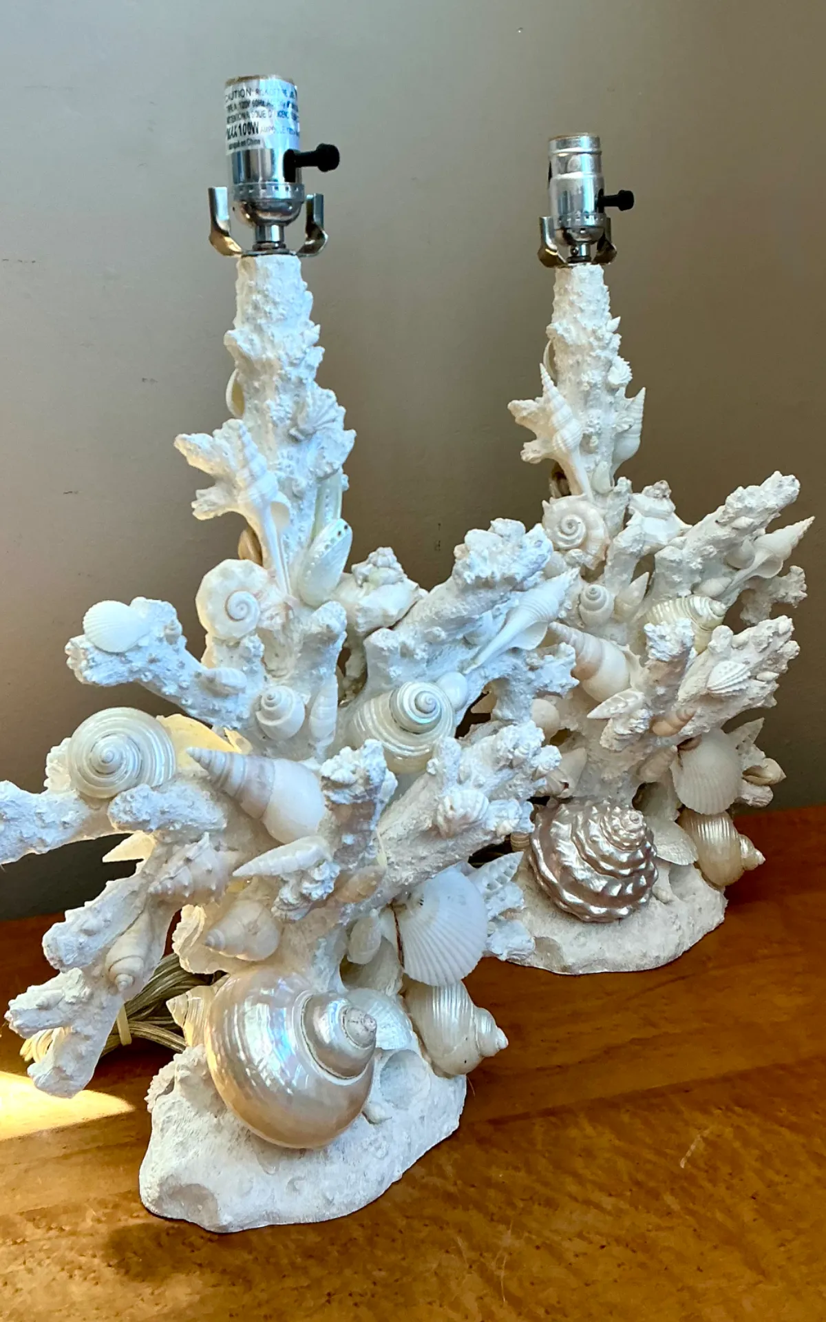 Vintage Shell Encrusted Faux Coral Table Lamps - Pair — additional photo 8