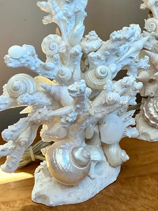 Pair of Vintage Shell and Plaster Faux Coral Table Lamps — additional photo 7