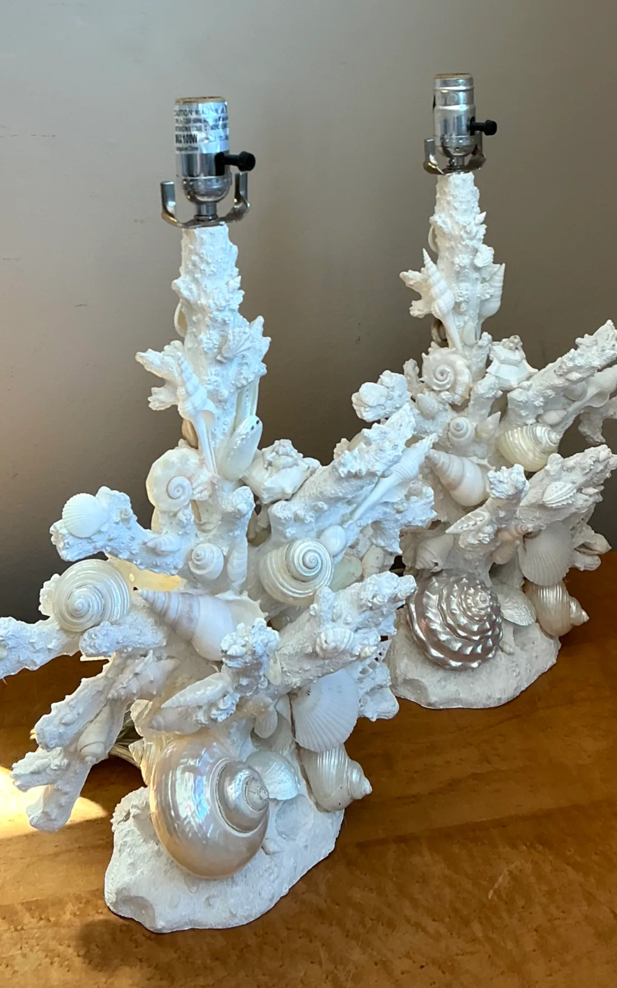 Vintage Shell Encrusted Faux Coral Table Lamps - Pair — additional photo 3