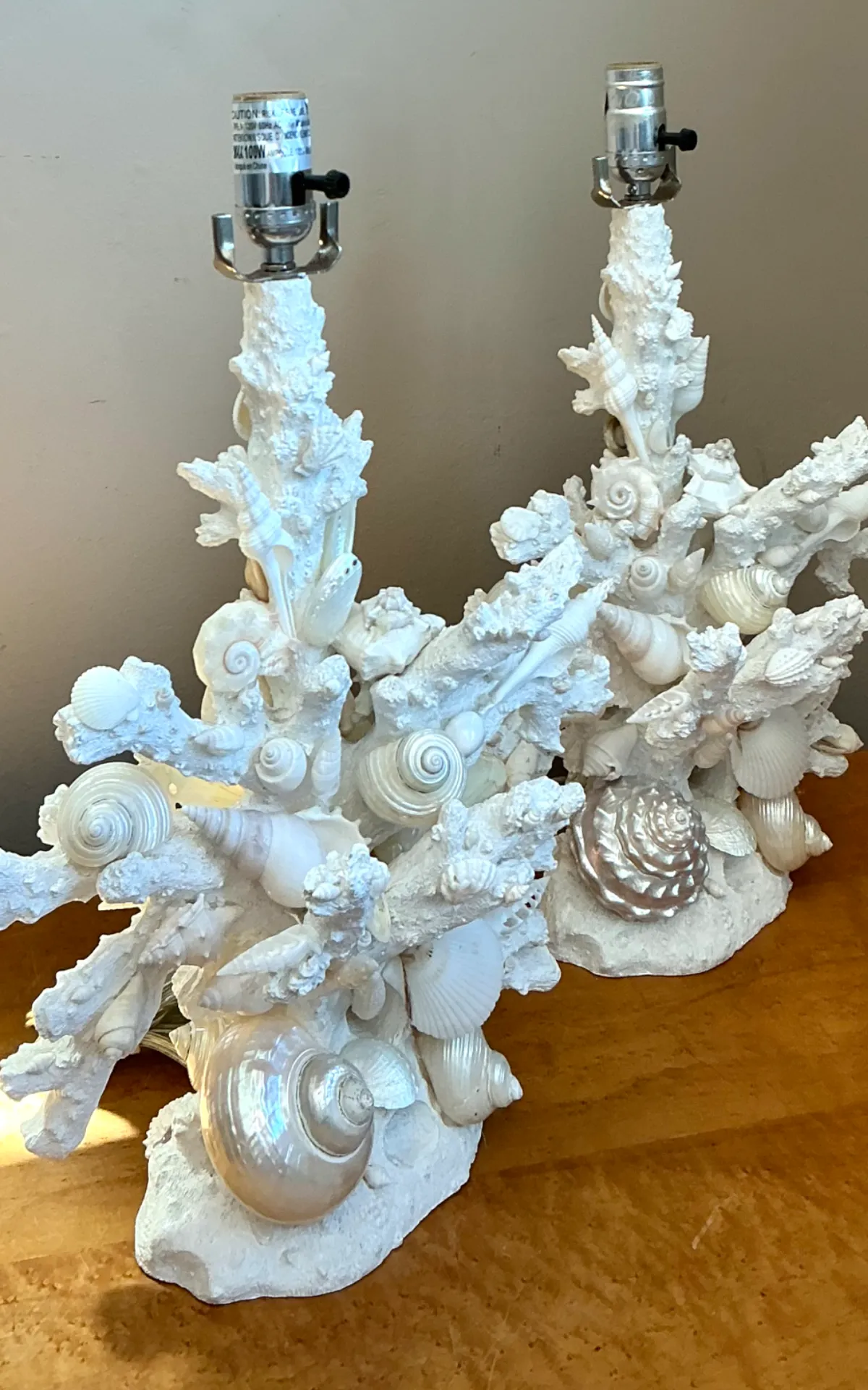 Vintage Shell Encrusted Faux Coral Table Lamps - Pair — additional photo 7