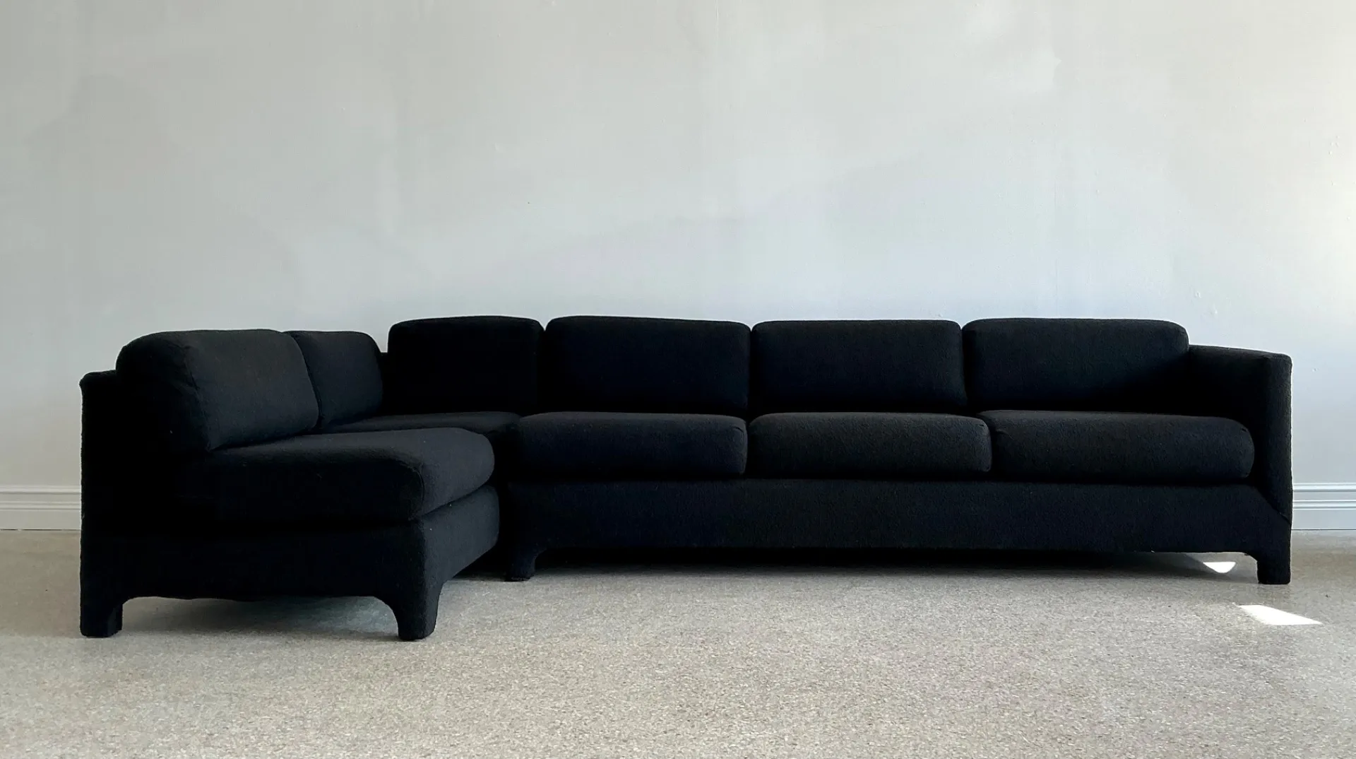 Vintage Black Boucle Sectional Sofa After Milo Baughman — additional photo 2
