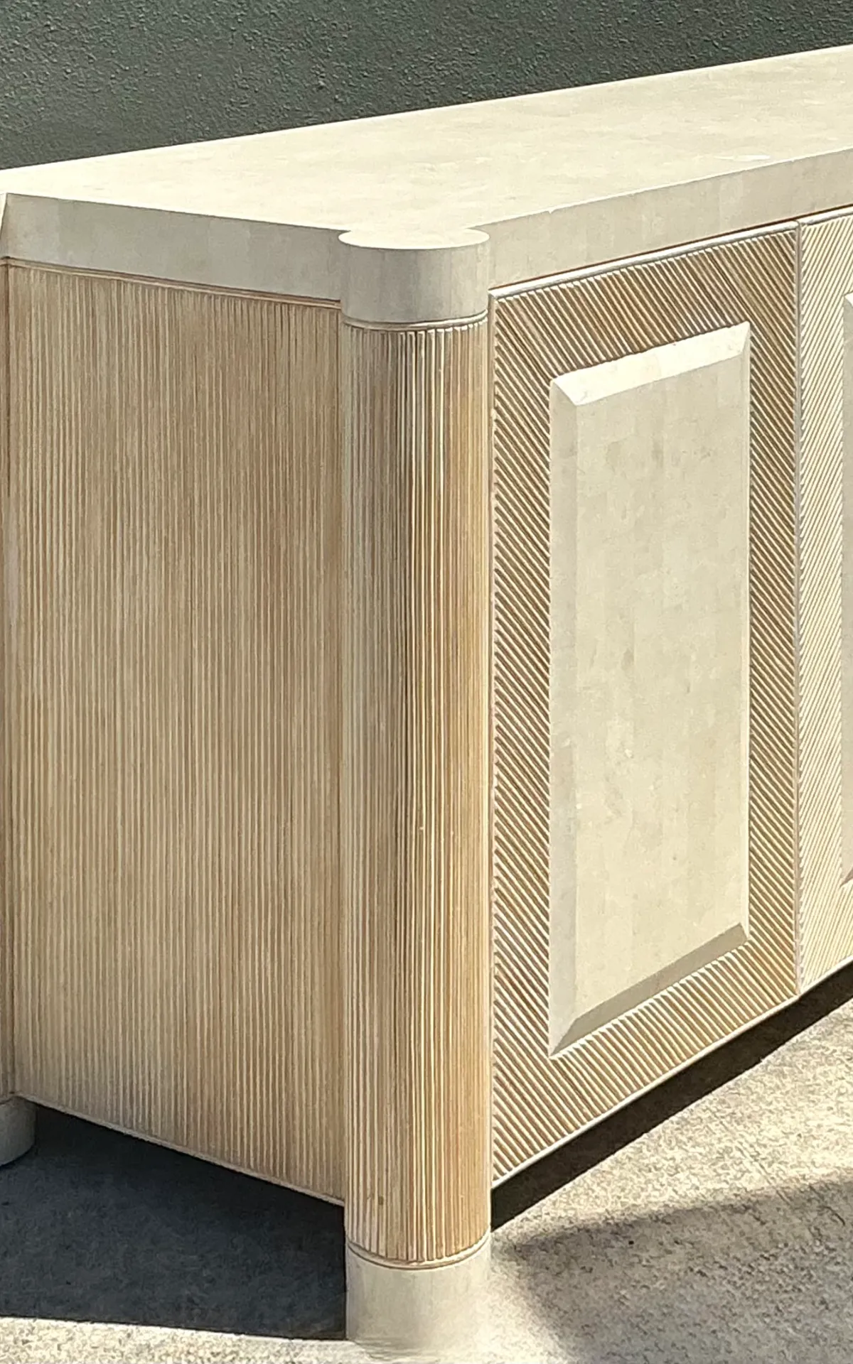 Vintage Washed Pencil Reed Credenza With Travertine Top — additional photo 5