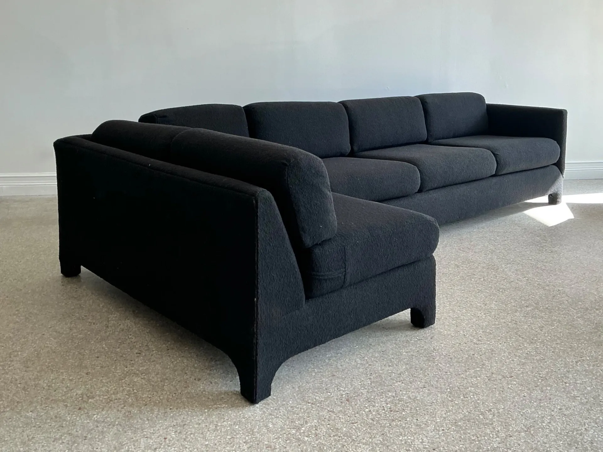 Vintage Black Boucle Sectional Sofa After Milo Baughman — additional photo 4