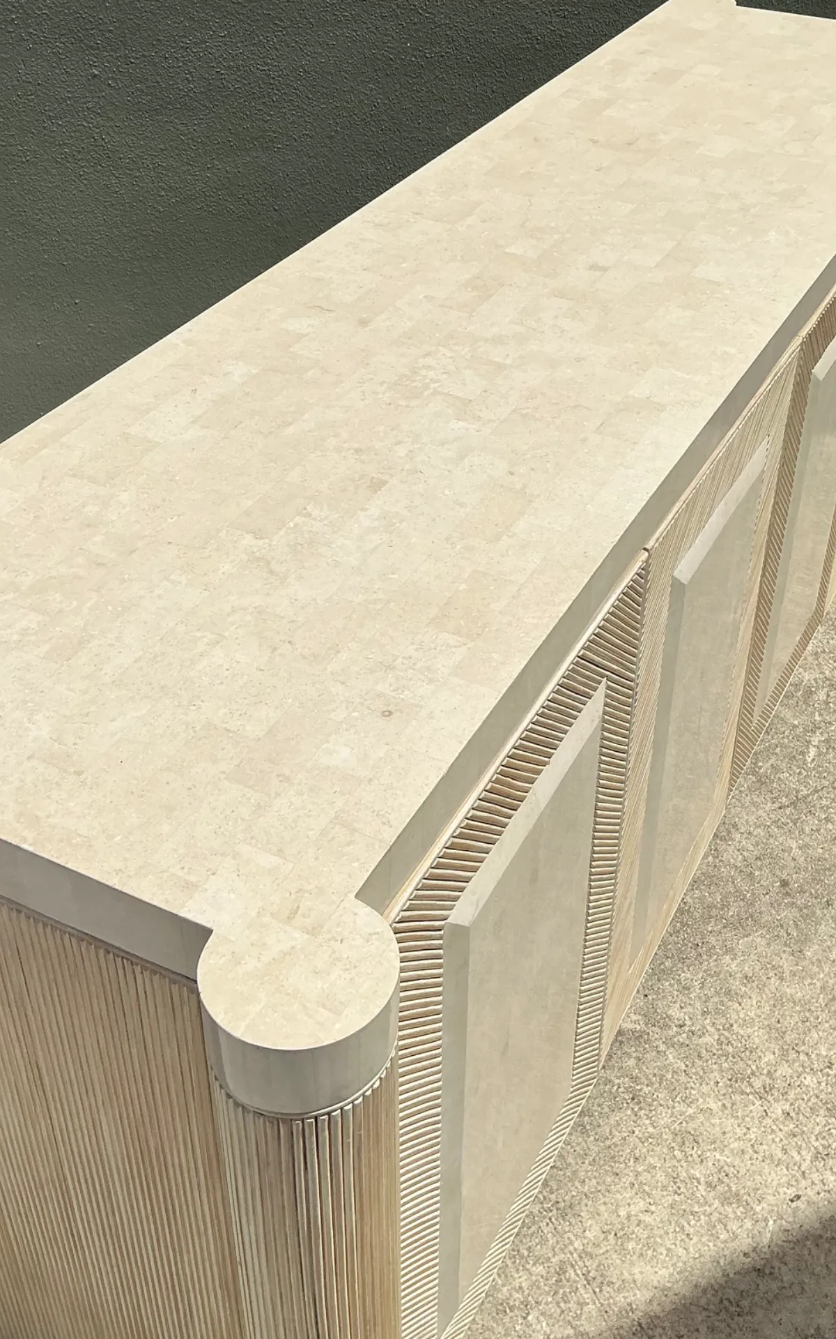 Vintage Washed Pencil Reed Credenza With Travertine Top — additional photo 4