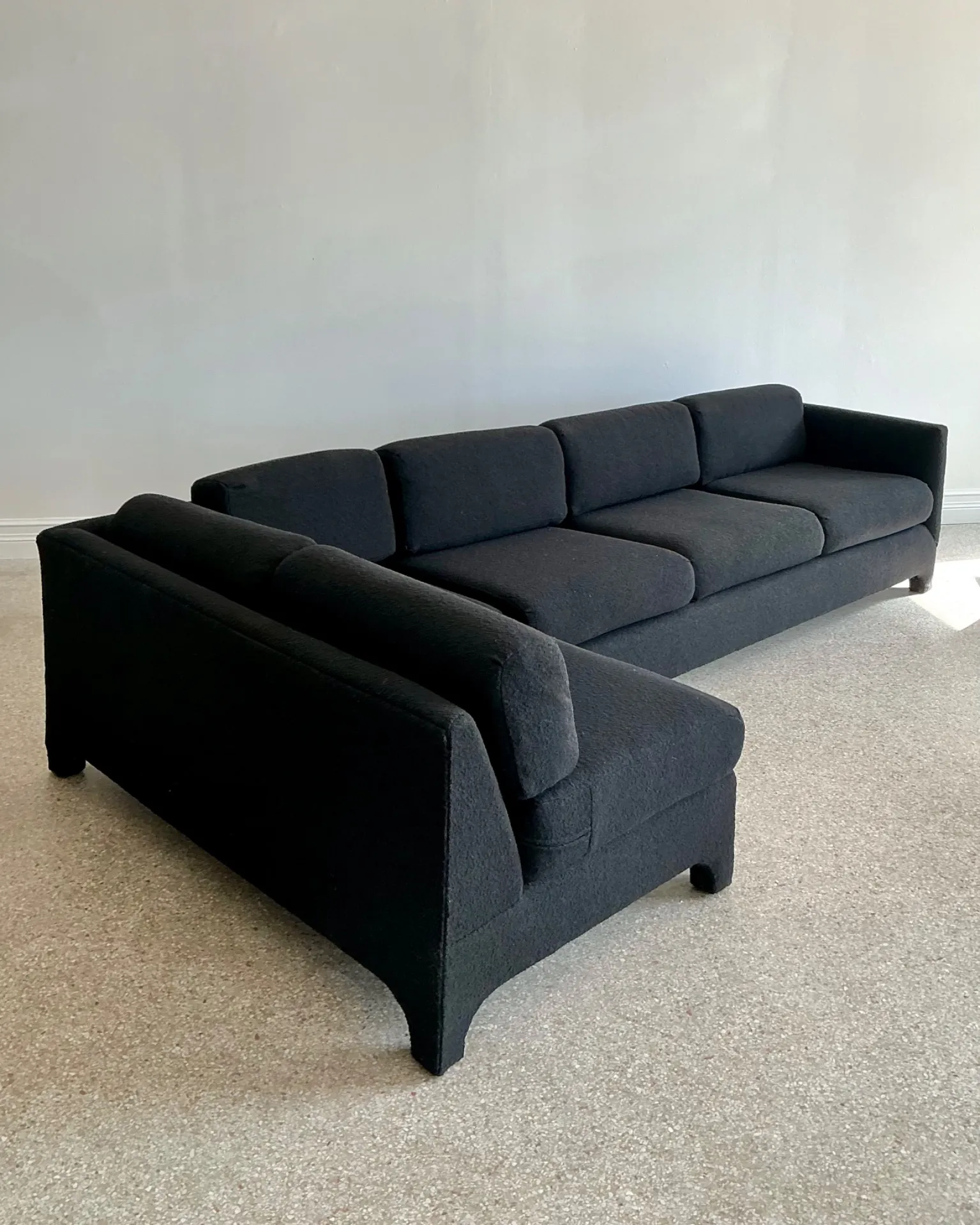 Vintage Black Boucle Sectional Sofa After Milo Baughman — additional photo 6