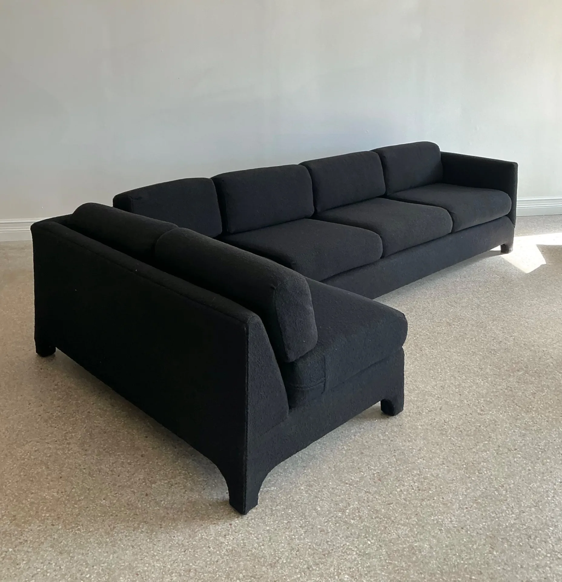 Vintage Black Boucle Sectional Sofa After Milo Baughman — additional photo 1