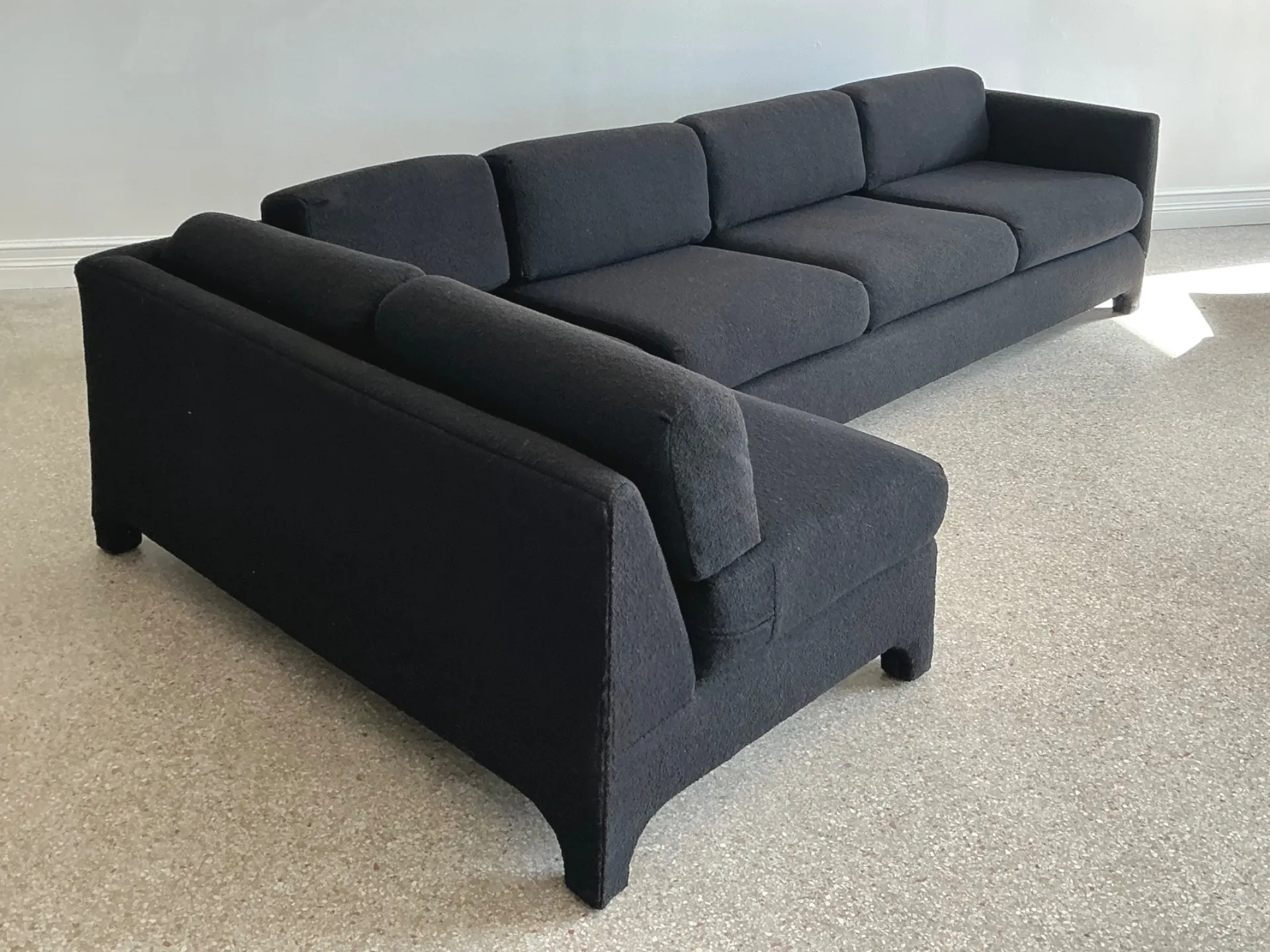 Vintage Black Boucle Sectional Sofa After Milo Baughman — additional photo 3