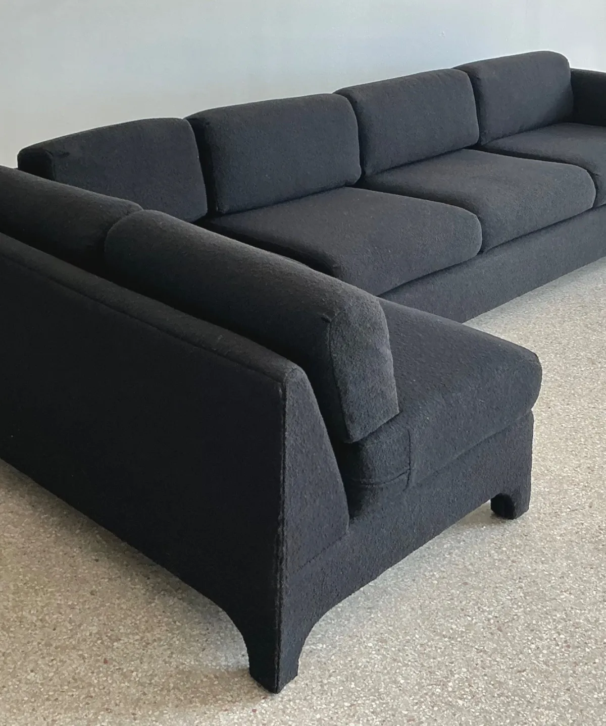 Vintage Black Boucle Sectional Sofa After Milo Baughman — additional photo 3