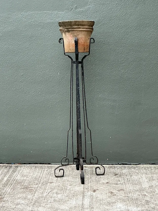 Vintage Hammered Iron and Wells Cement Planter Stand — additional photo 4