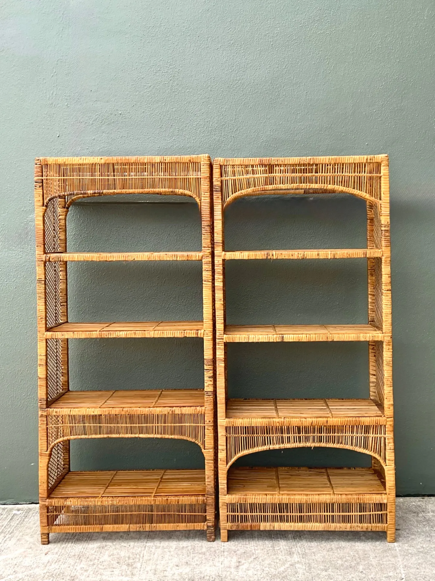 Vintage Woven Rattan Low Etagere - Set Of 2 — additional photo 2