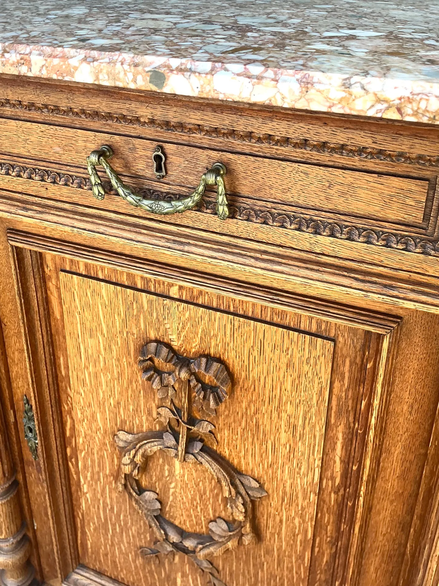 Vintage Marble Top Carved Wood Sideboard — additional photo 7