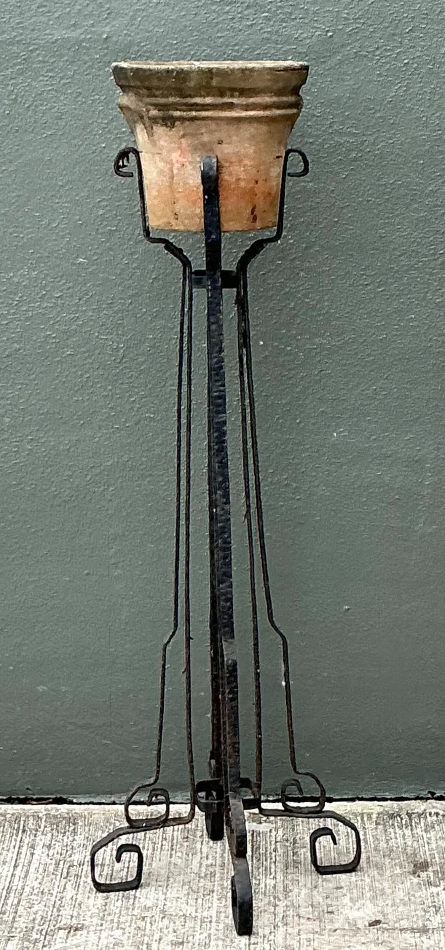 Vintage Hammered Iron and Wells Cement Planter Stand — additional photo 1