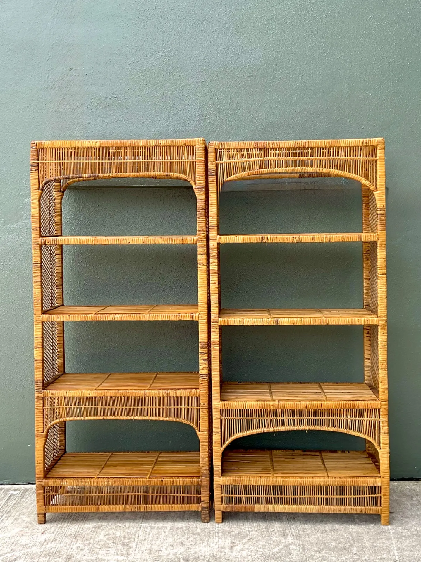Vintage Woven Rattan Low Etagere - Set Of 2 — additional photo 7