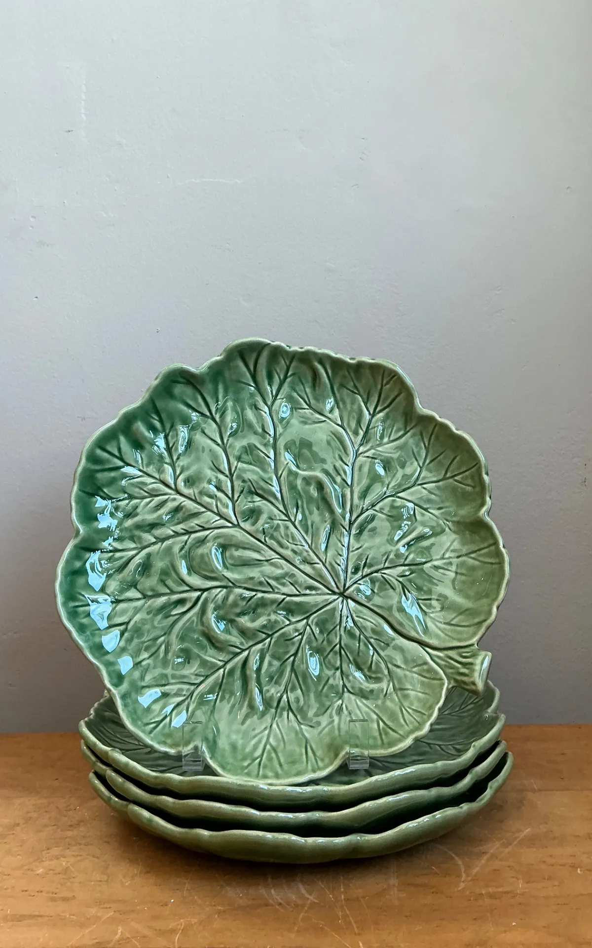 Vintage Bordallo Pinheiro Green Cabbage Leaf Plates - Set Of 4 — additional photo 1