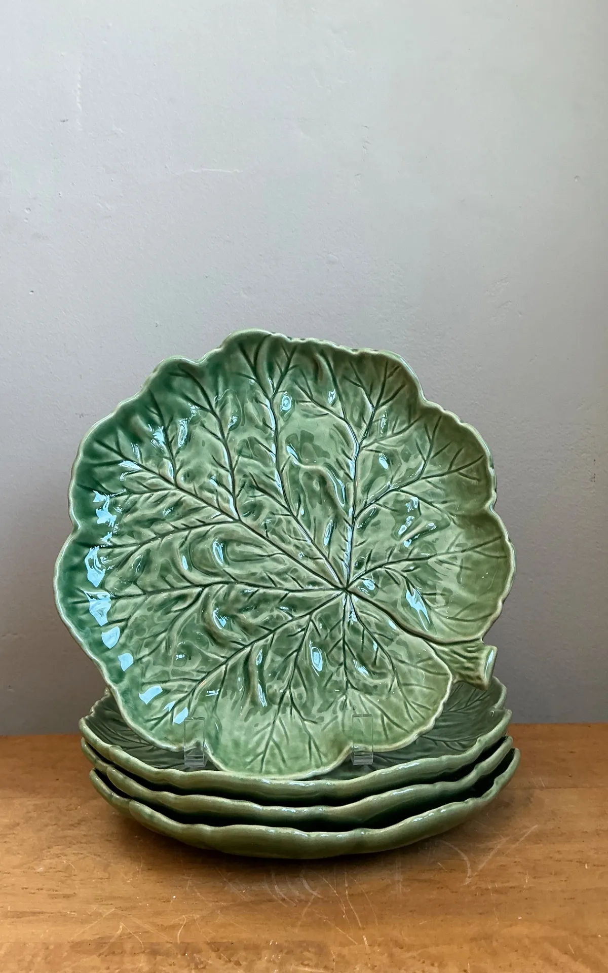 Vintage Bordallo Pinheiro Green Cabbage Leaf Plates - Set Of 4 — additional photo 2