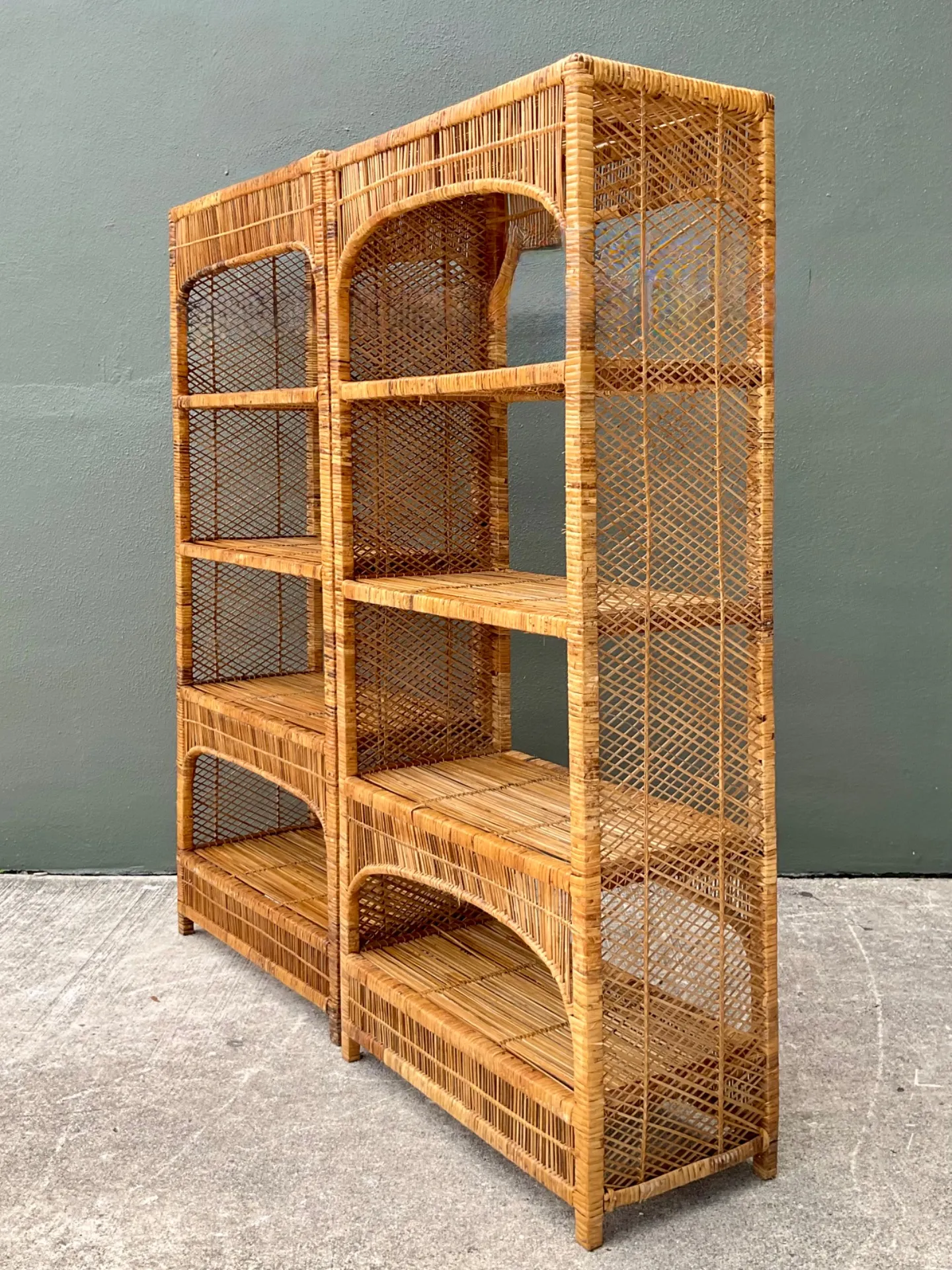 Vintage Woven Rattan Low Etagere - Set Of 2 — additional photo 1