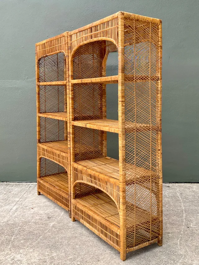 Vintage Woven Rattan Low Etagere - Set Of 2 — additional photo 1