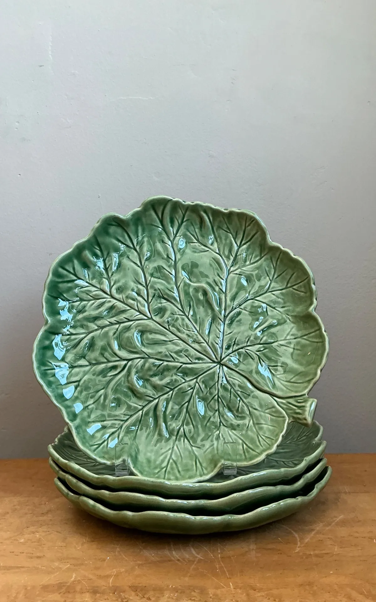 Vintage Bordallo Pinheiro Green Cabbage Leaf Plates - Set Of 4 — additional photo 5