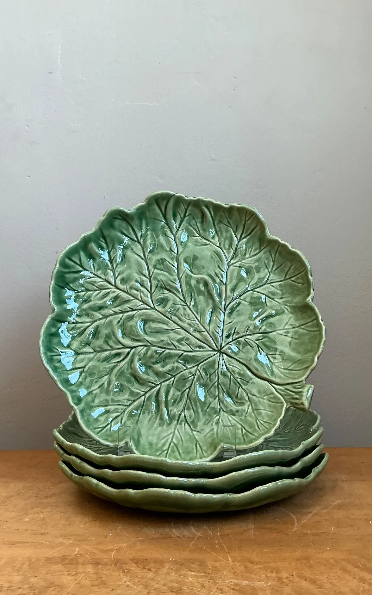 Vintage Bordallo Pinheiro Green Cabbage Leaf Plates - Set Of 4 — additional photo 3
