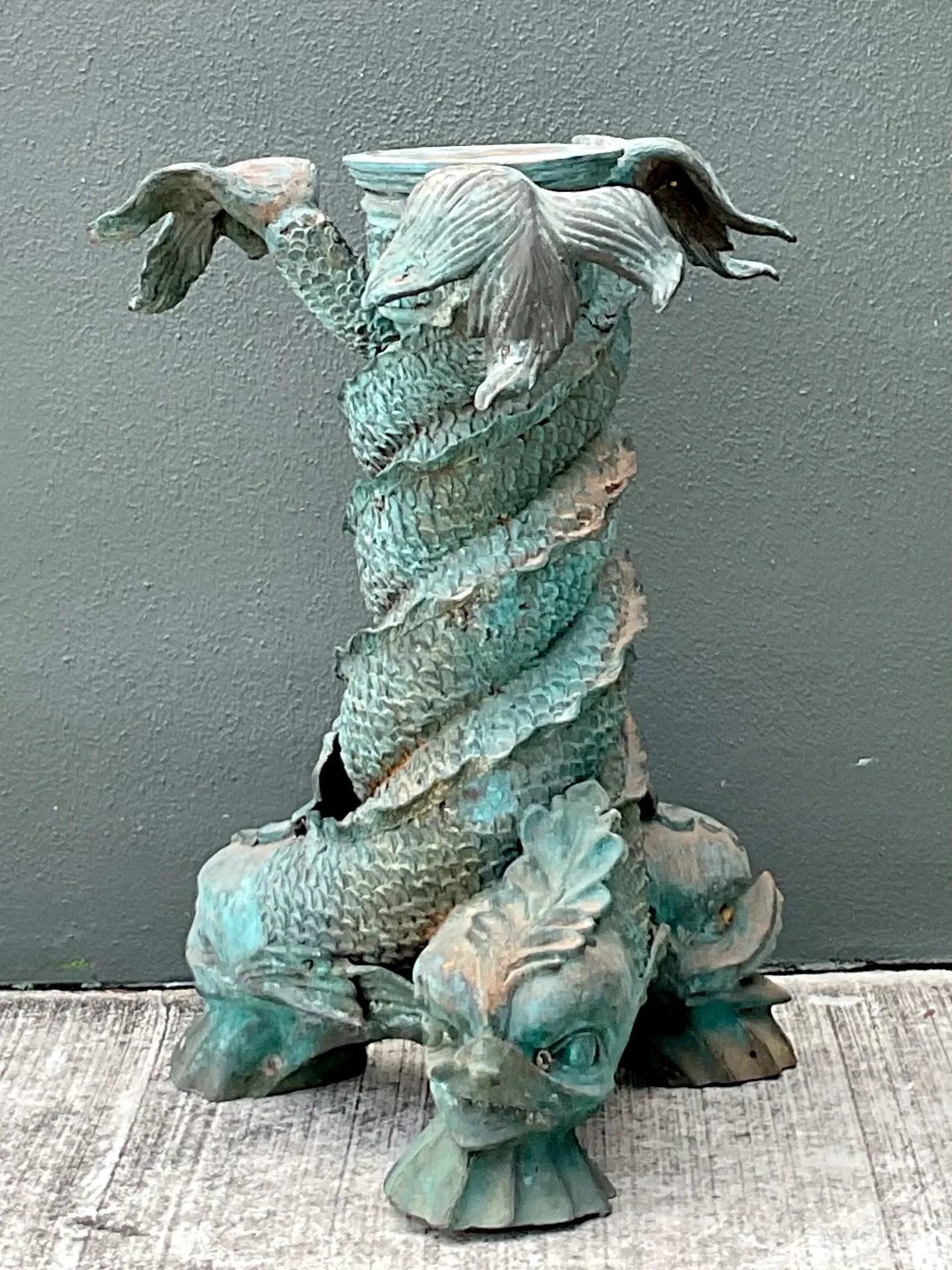 Vintage Patinated Bronze Koi Table Pedestal — additional photo 4