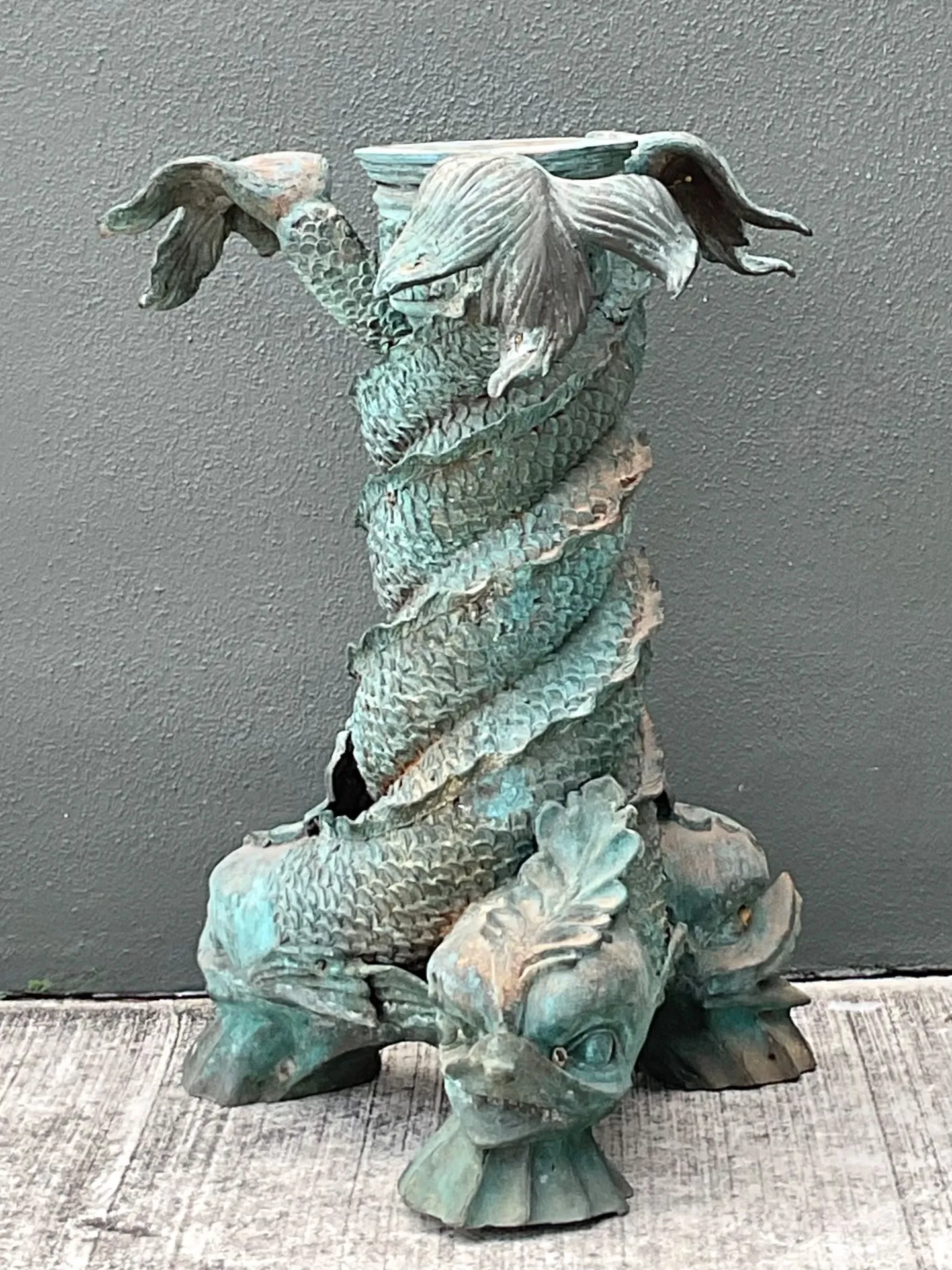 Vintage Patinated Bronze Koi Table Pedestal — additional photo 2