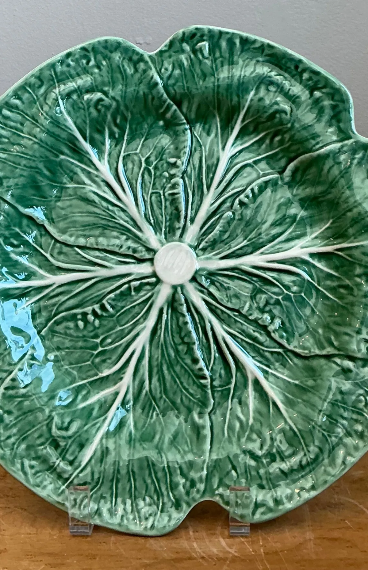 Vintage Bordallo Pinheiro Green Cabbage Leaf Dinner Plates - Set Of Three — additional photo 7