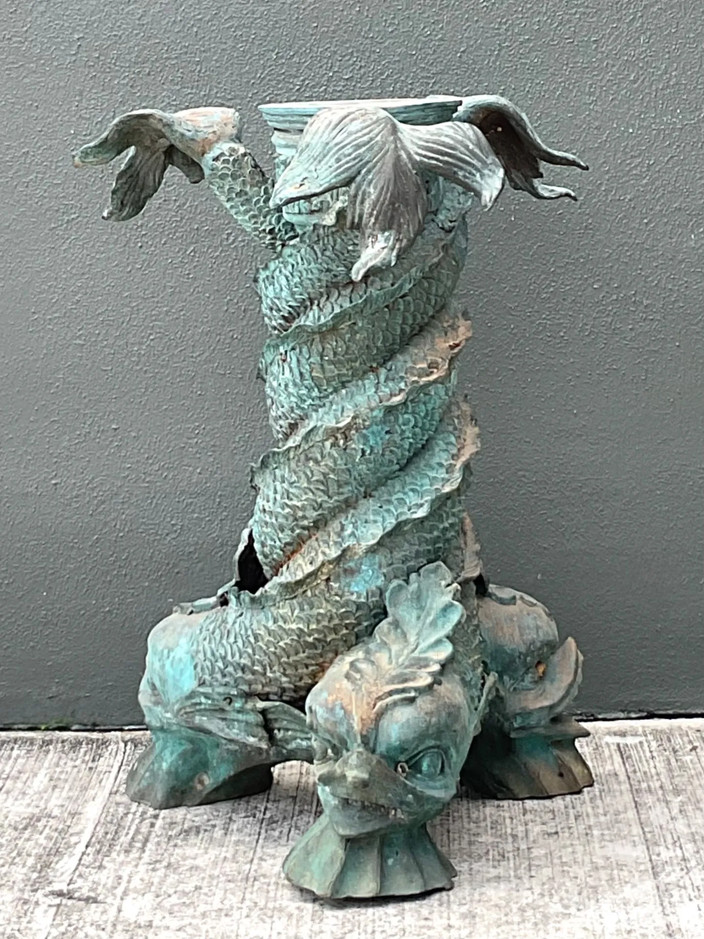 Vintage Patinated Bronze Koi Table Pedestal — additional photo 6