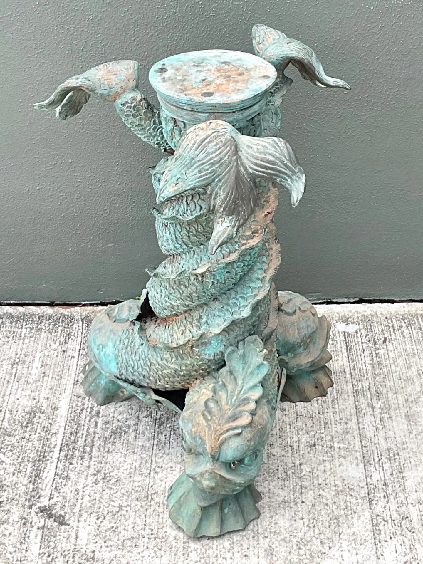 Vintage Patinated Bronze Koi Table Pedestal — additional photo 3