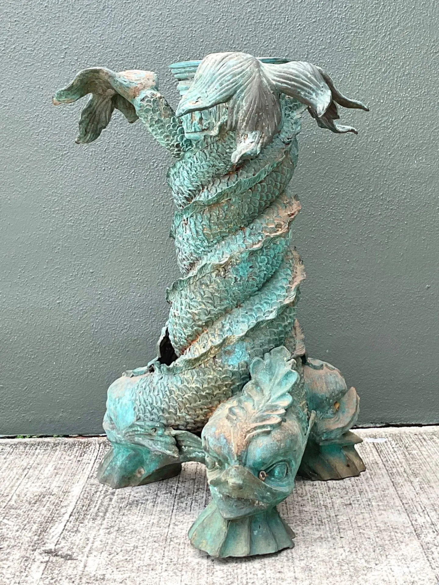 Vintage Patinated Bronze Koi Table Pedestal — additional photo 1