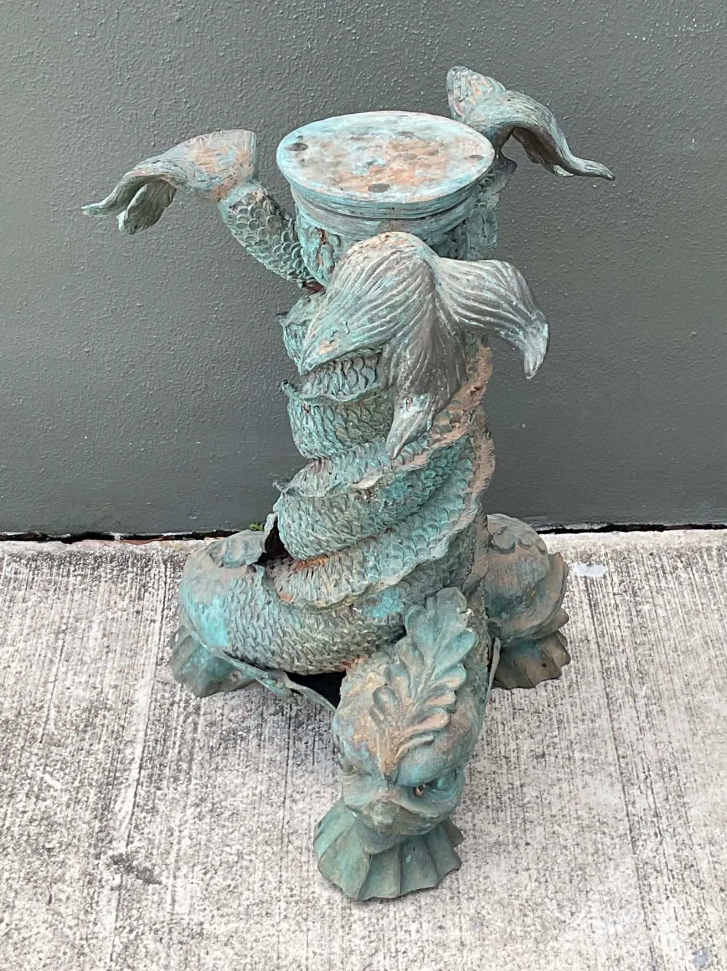 Vintage Patinated Bronze Koi Table Pedestal — additional photo 7