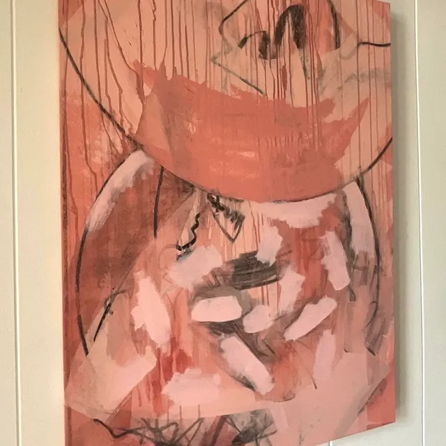 Vintage Signed Abstract Expressionist Pink & Coral Oil Painting — additional photo 8