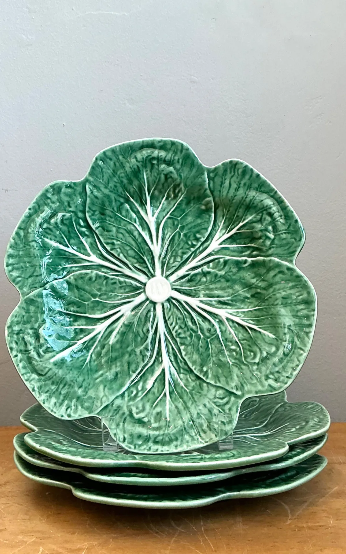 Vintage Bordallo Pinheiro Green Cabbage Leaf Plates - Set of 4 — additional photo 5