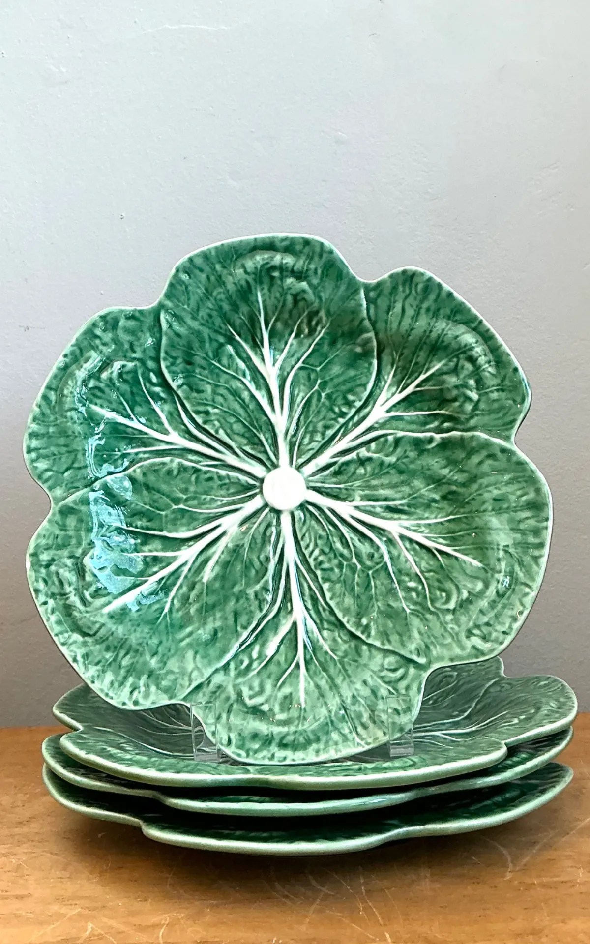 Vintage Bordallo Pinheiro Green Cabbage Leaf Plates - Set of 4 — additional photo 8
