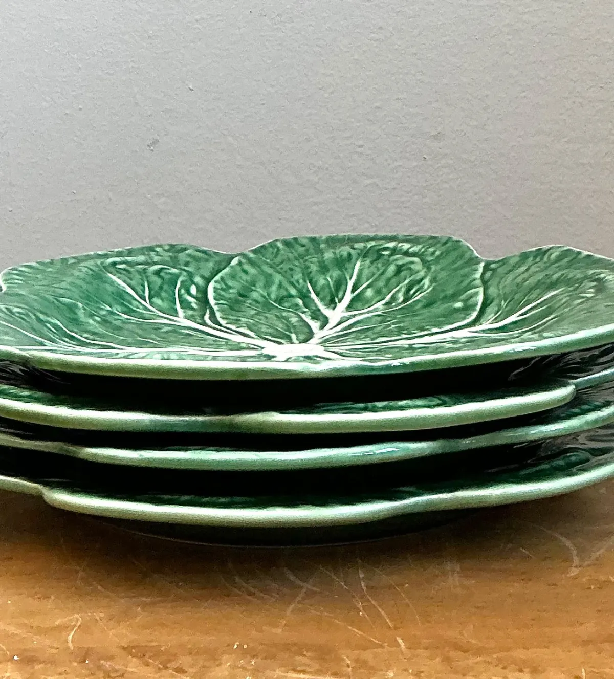 Vintage Bordallo Pinheiro Green Cabbage Leaf Plates - Set of 4 — additional photo 2