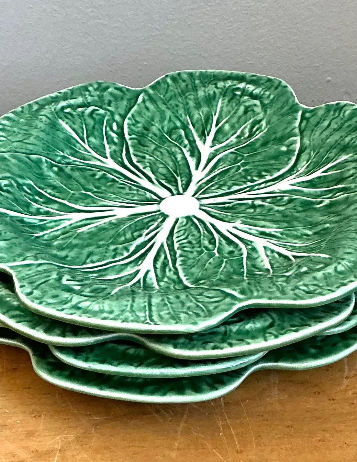 Vintage Bordallo Pinheiro Green Cabbage Leaf Plates - Set of 4 — additional photo 7