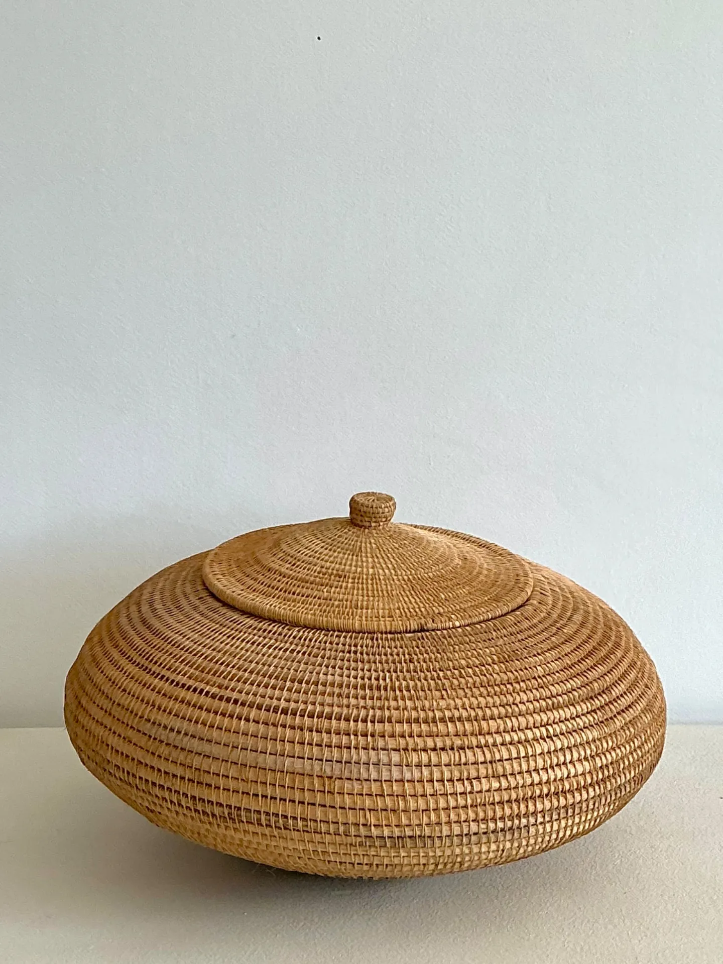 Vintage Woven Natural Fiber Lidded Basket — additional photo 1